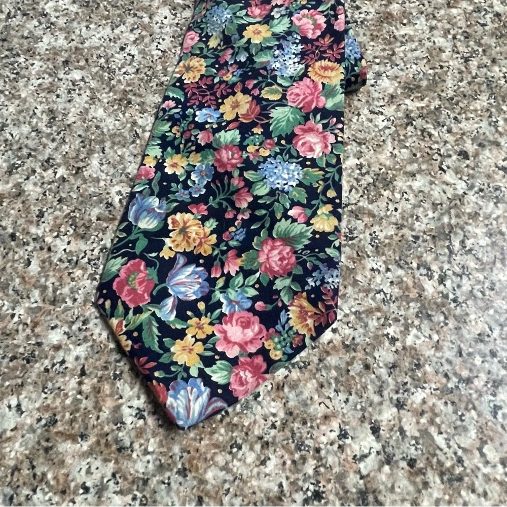 Wildflower Flower Pattern Tie 100% Cotton, Rainbow Colors - Picture 3 of 6